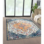 10 x 8 Boho Medallion Woven Polyester Area Rug in Blue and Orange