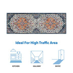 96" Boho Medallion Woven Polyester Runner Rug in Blue and Orange