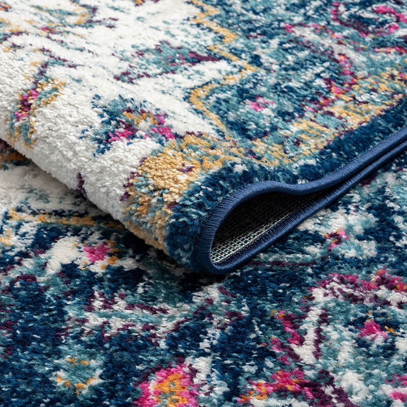 10 x 8 Boho Medallion Woven Polyester Area Rug in Blue and Orange