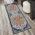 96" Boho Medallion Woven Polyester Runner Rug in Blue and Orange
