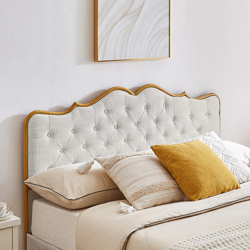 Full Size Light Grey Storage Bed Frame with Rounded Headboard and 4 Drawers