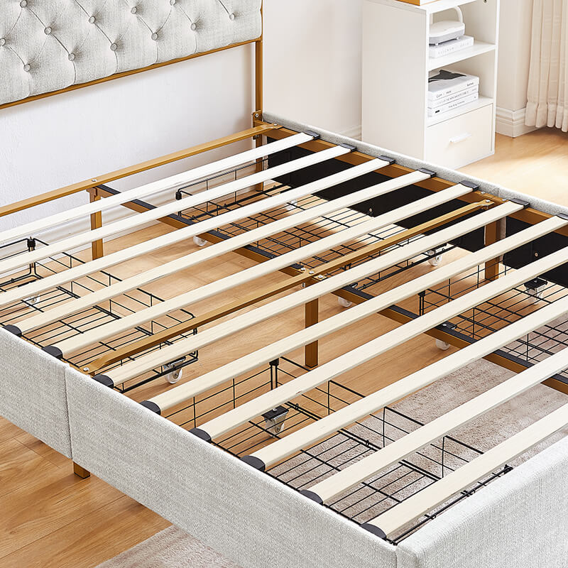 Full Size Light Grey Storage Bed Frame with Rounded Headboard and 4 Drawers