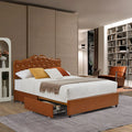 Queen Size Coffee Wood Storage Bed Frame with Slatted Headboard & 4 Drawers