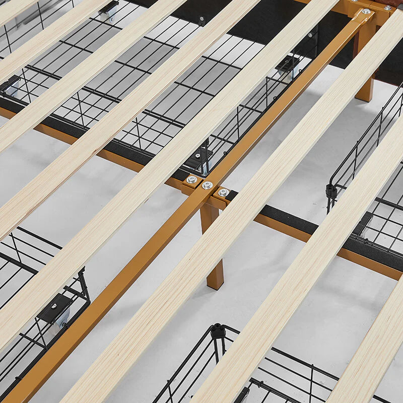 Queen Size Coffee Wood Storage Bed Frame with Slatted Headboard & 4 Drawers