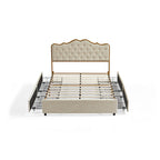 Queen Size Light Caramel Upholstered Storage Bed Frame with 4 Drawers