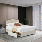 Queen Size Light Caramel Upholstered Storage Bed Frame with 4 Drawers