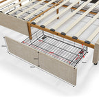 Queen Size Light Caramel Upholstered Storage Bed Frame with 4 Drawers