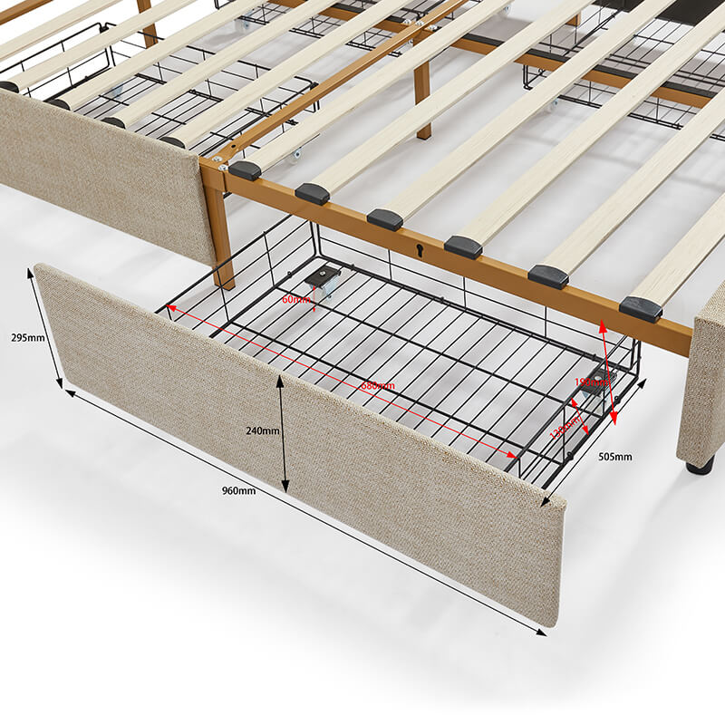 Queen Size Light Caramel Upholstered Storage Bed Frame with 4 Drawers
