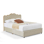 Queen Size Light Caramel Upholstered Storage Bed Frame with 4 Drawers