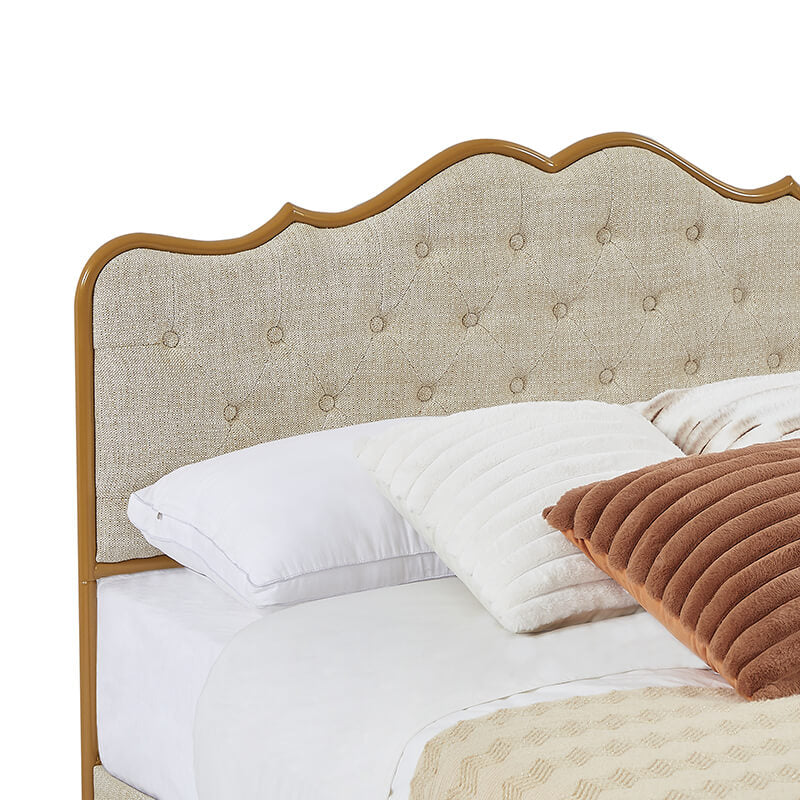 Queen Size Light Caramel Upholstered Storage Bed Frame with 4 Drawers