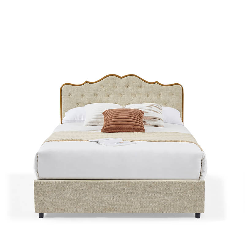 Queen Size Light Caramel Upholstered Storage Bed Frame with 4 Drawers