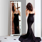 Modern White Full Length LED Floor Mirror with Built-In Lights