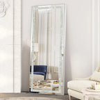 Modern White Full Length LED Floor Mirror with Built-In Lights