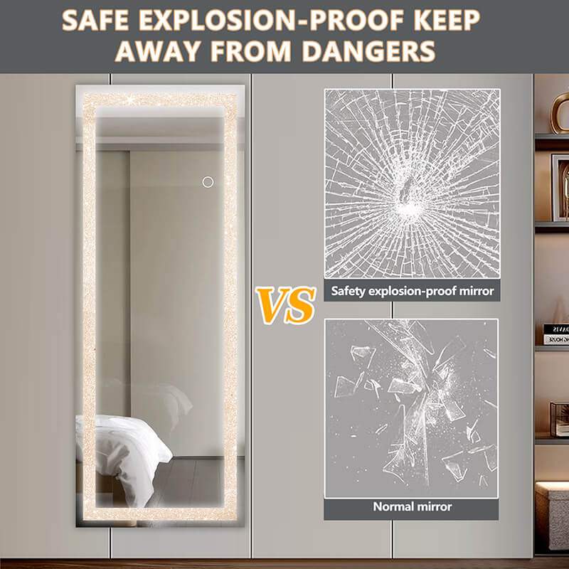 Modern White Full Length LED Floor Mirror with Built-In Lights