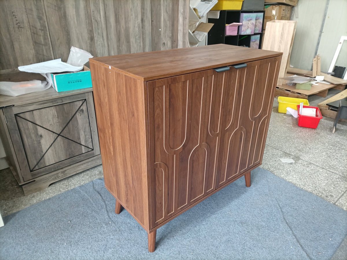 Farmhouse Walnut Sideboard Buffet Cabinet with Slatted Doors, 31.5" W - Elirian