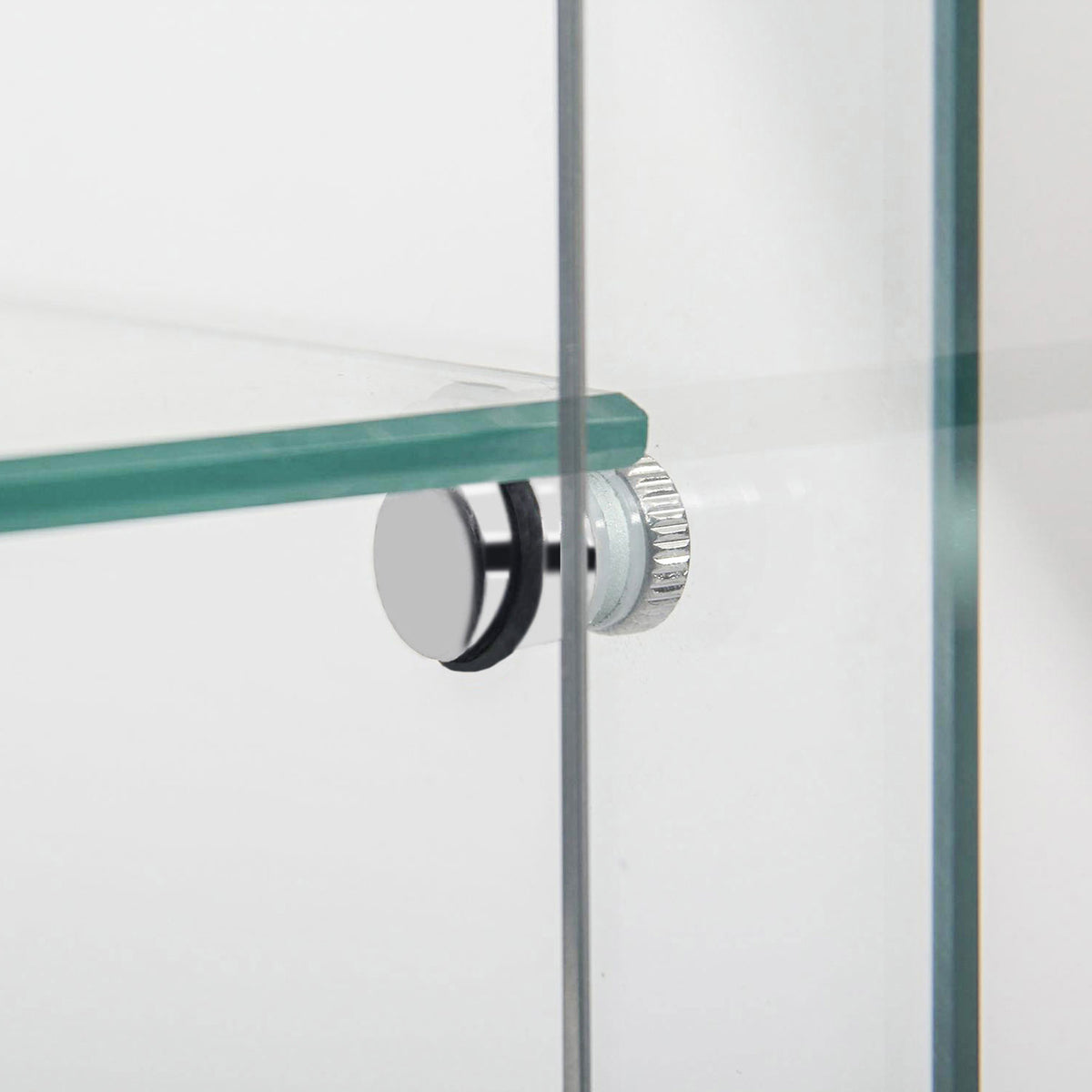 White tempered glass display cabinet with chrome locking hardware and LED lighting - Elirian