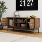 Mid-Century Walnut TV Stand with Grille Doors and Storage - Elirian