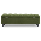 Green Bouclé Storage Ottoman Bench with Rubber Wood Legs - Elirian