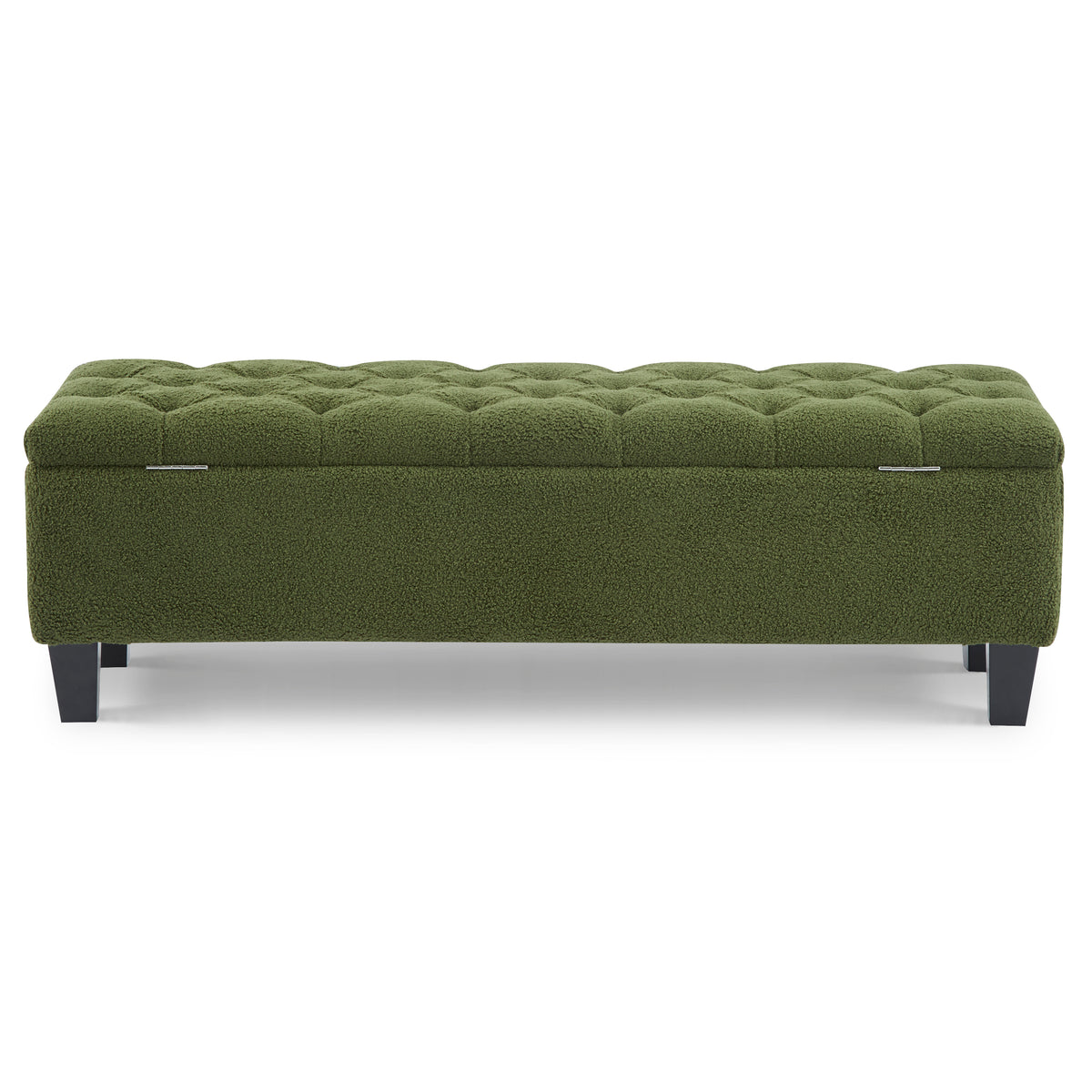 Green Bouclé Storage Ottoman Bench with Rubber Wood Legs - Elirian