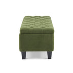 Green Bouclé Storage Ottoman Bench with Rubber Wood Legs - Elirian