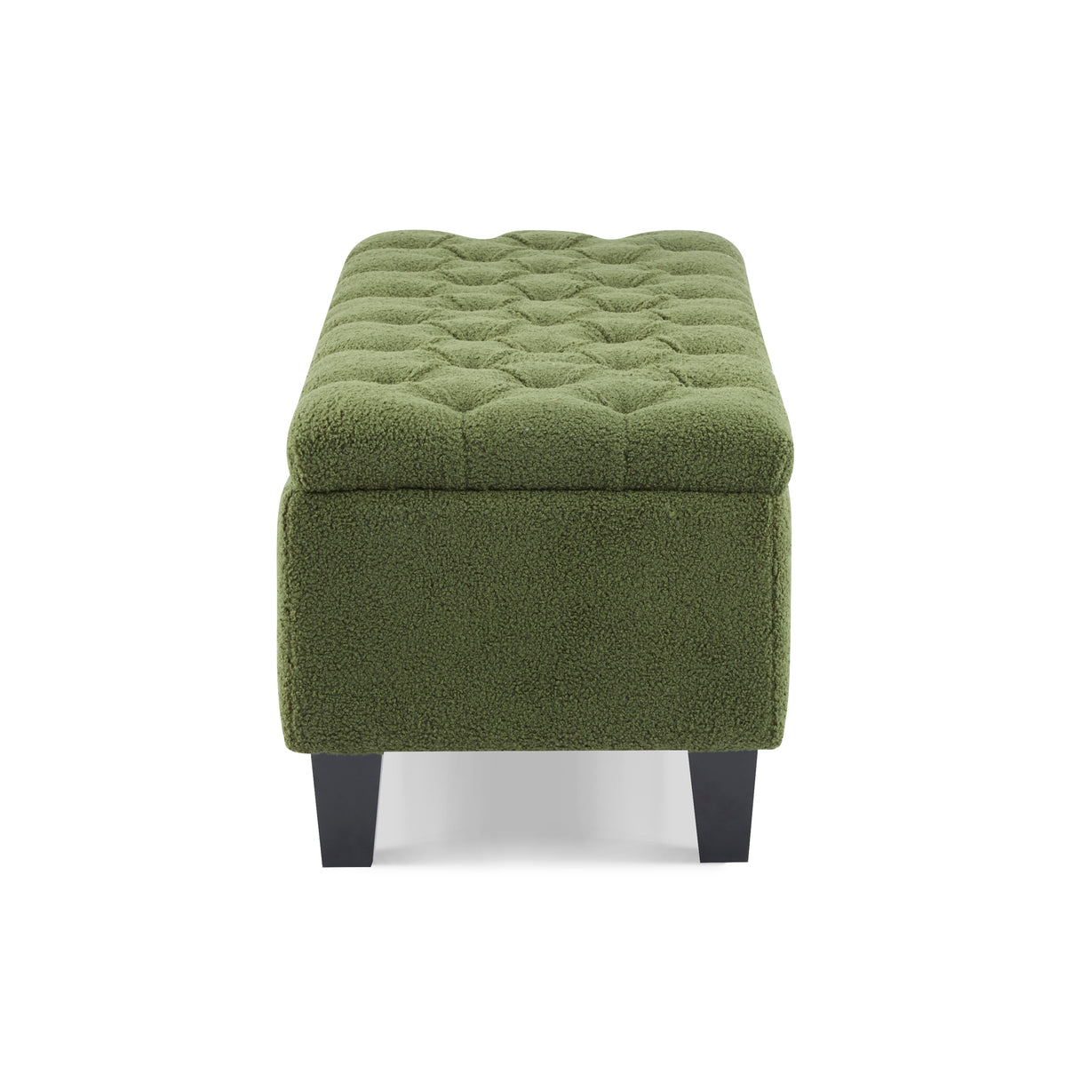 Green Bouclé Storage Ottoman Bench with Rubber Wood Legs - Elirian