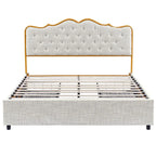 Full Size Light Grey Storage Bed Frame with Rounded Headboard and 4 Drawers