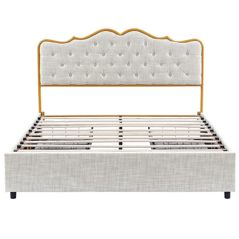 Full Size Light Grey Storage Bed Frame with Rounded Headboard and 4 Drawers