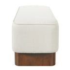 Padded Upholstered Ottoman Bench in Warm Beige with Rubberwood Legs - Elirian