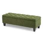 Green Bouclé Storage Ottoman Bench with Rubber Wood Legs - Elirian