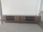 Mid-Century Walnut TV Stand with Grille Doors and Storage - Elirian