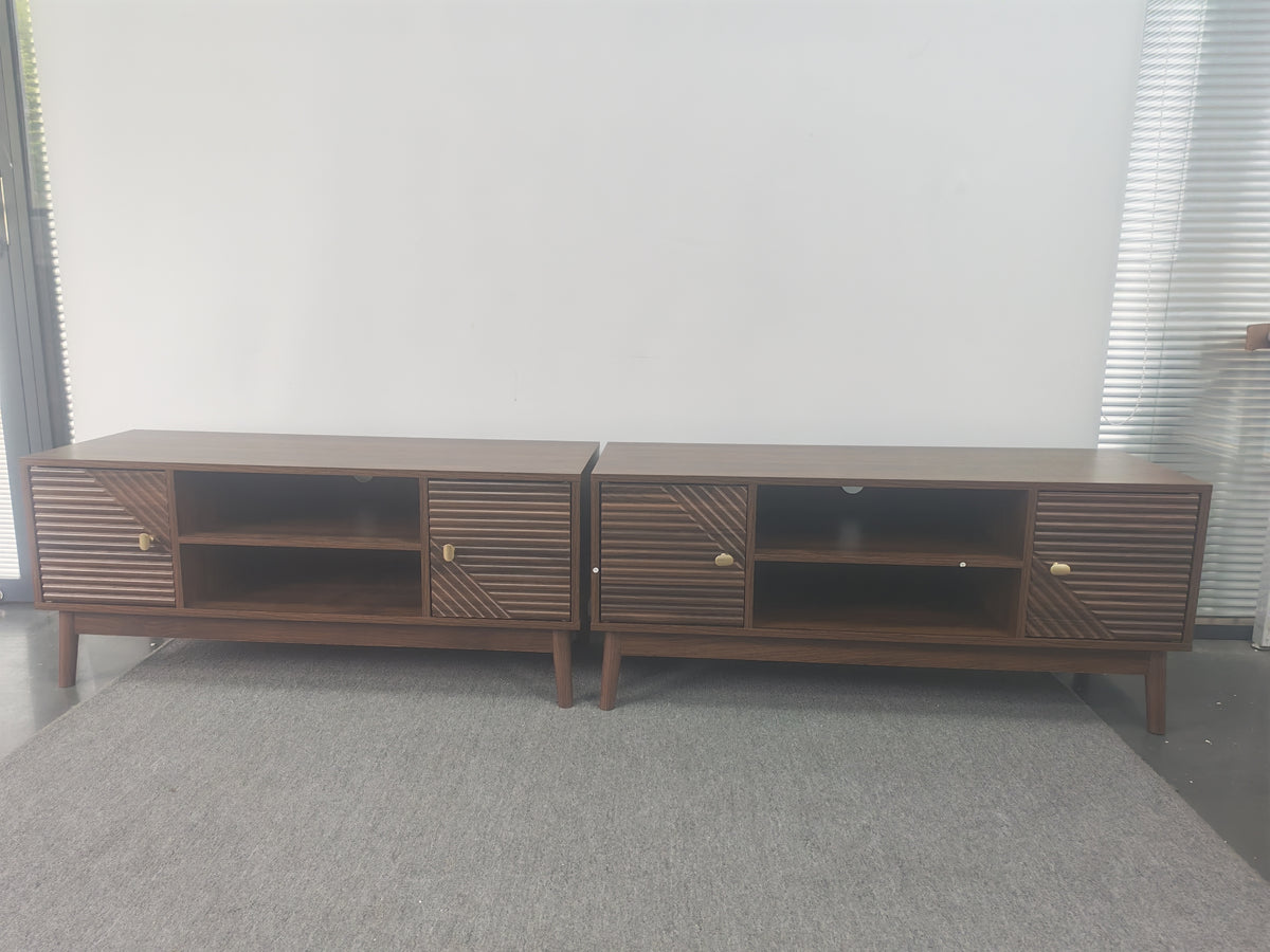 Mid-Century Walnut TV Stand with Grille Doors and Storage - Elirian