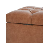 Cognac Brown Button Tufted Storage Ottoman in Faux Leather - Elirian