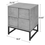 Cement Grey Geometric Nightstand with Two Drawers and Iron Frame