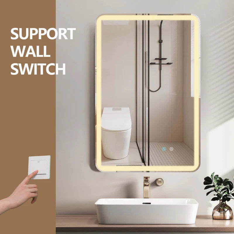 Rectangular Frameless LED Bathroom Wall Mirror with Anti-Fog Function