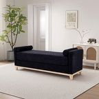 Sherpa Fleece Upholstered Bench with Bolster Pillows, Black - Elirian