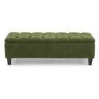 Green Bouclé Storage Ottoman Bench with Rubber Wood Legs - Elirian