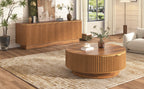 Fluted Coffee Table & TV Console Set in Warm Brown - Elirian