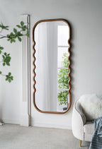 74" Brown Wood Wavy Full-Length Freestanding Floor Mirror