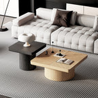 Nesting Coffee Table Set with Fluted Pedestal, Natural Wood & Black - Elirian