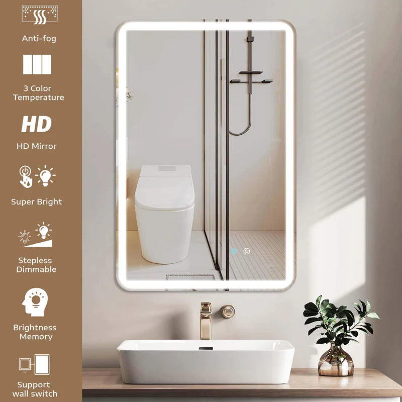 Rectangular Frameless LED Bathroom Wall Mirror with Anti-Fog Function