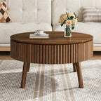 Walnut Round Lift-Top Coffee Table with Fluted Base - Elirian