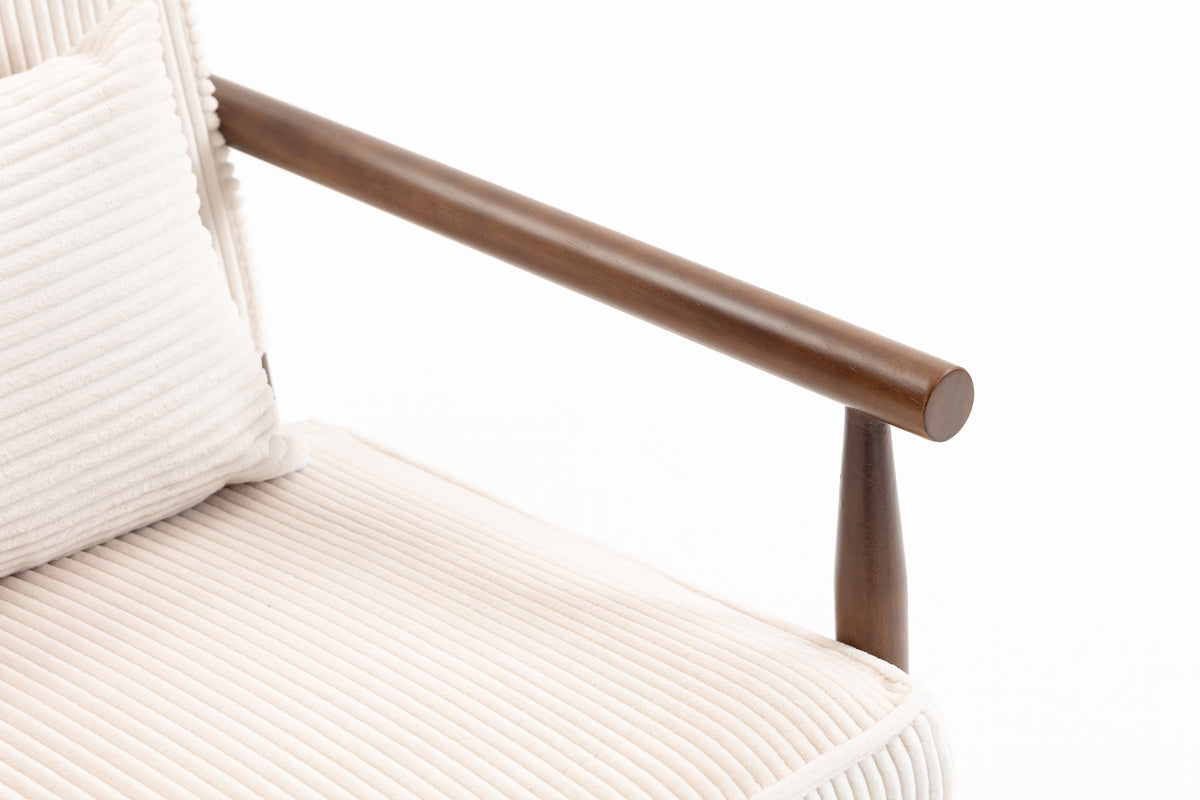 Mid Century Corduroy Storage Accent Chair with Solid Wood Frame - Elirian
