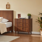 Fluted Walnut 3-Drawer Dresser, Set of 2 - Elirian