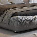 King Size Grey Upholstered Platform Bed with Oversized Padded Headboard - Elirian
