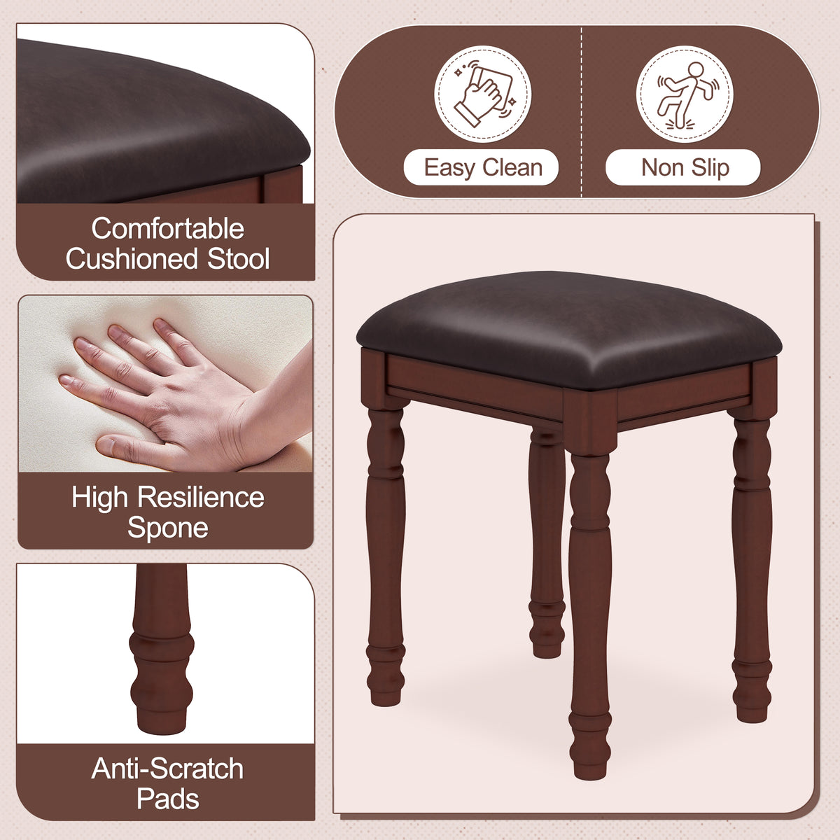 Vintage Walnut Vanity Desk Set with Adjustable Mirror & Velvet-Lined Drawers - Elirian