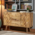 Modern 3D Tile Weave Mango Wood Sideboard with 3 Drawers & 2 Cabinets