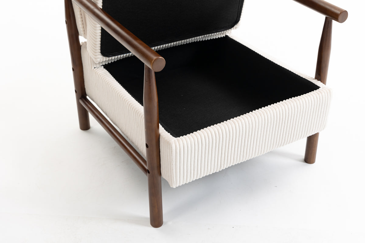 Mid Century Corduroy Storage Accent Chair with Solid Wood Frame - Elirian