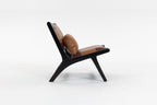 Mid-Century Antique Brown Leather Accent Chair with Solid Wood Frame - Elirian