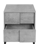 Cement Grey Geometric Nightstand with Two Drawers and Iron Frame