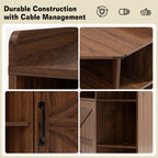Walnut Corner Storage Cabinet with Charging Station and 6 Cubbies - Elirian